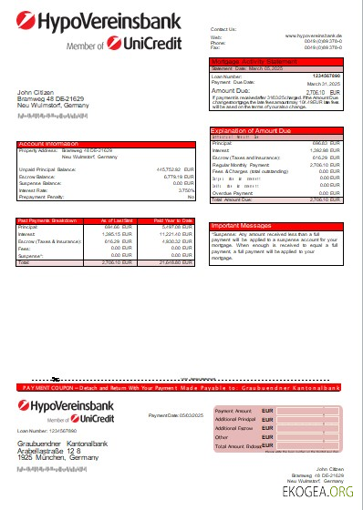 Allemagne HypoVereinsbank relevé hypothécaire bancaire scr